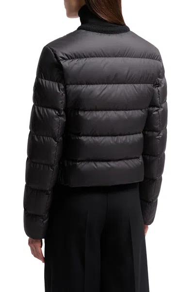 Moncler Black Short Zip-up Puffer Jacket Women In Black