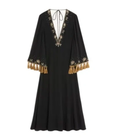 Valentino Embroidered Silk Georgette Midi Dress In Black