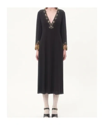 Valentino Embroidered Silk Georgette Midi Dress In Black
