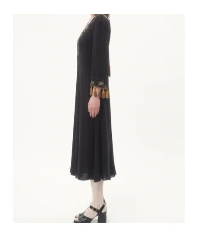 Valentino Embroidered Silk Georgette Midi Dress In Black