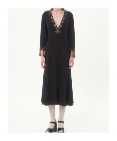 Valentino Embroidered Silk Georgette Midi Dress In Black