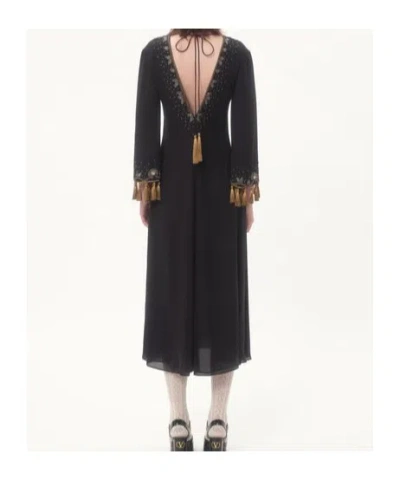 Valentino Embroidered Silk Georgette Midi Dress In Black