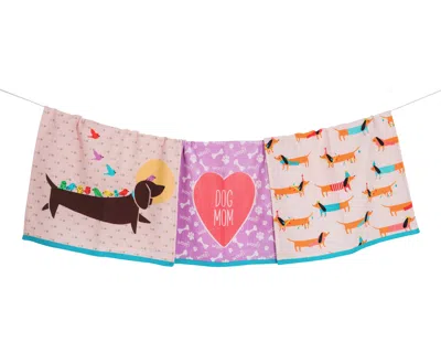 Tiramisu Whimsical Dachshund Trio Cotton Kitchen Towel Set In Multi