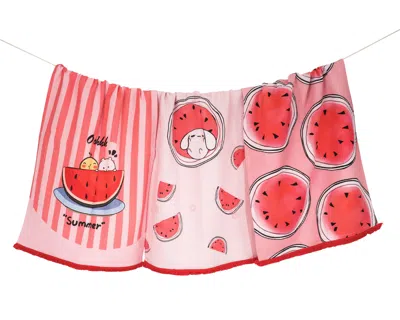 Tiramisu Sweet Summer Watermelon Cotton Kitchen Towel Set In Red