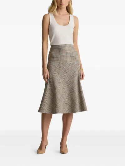 St John St. John Collection Prince Of Wales Plaid Midi Skirt In Gray