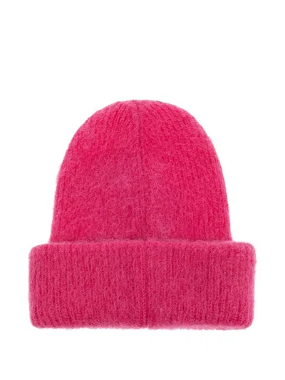 Moncler Logo-patch Mohair-blend Beanie In Pink