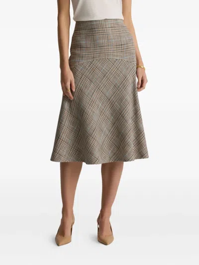 St John St. John Collection Prince Of Wales Plaid Midi Skirt In Gray