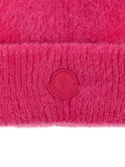 Moncler Logo-patch Mohair-blend Beanie In Pink