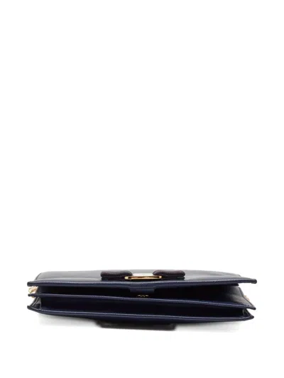 Pre-owned Ferragamo Vara Bow Chain Wallet In Blue
