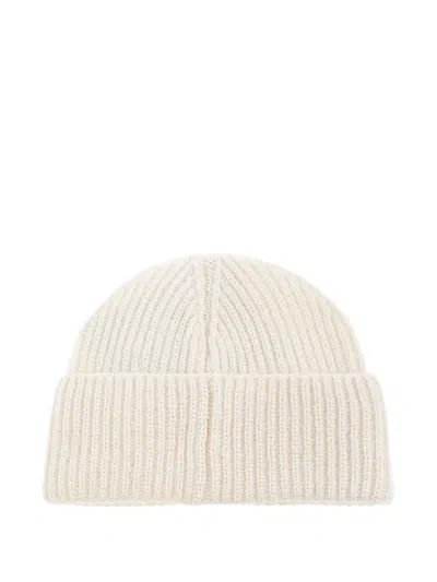 Moncler Ribbed Logo-patch Beanie In Neutral