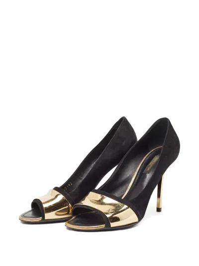 Pre-owned Louis Vuitton Suede Gold Pumps In Black