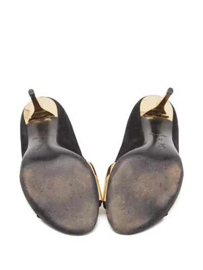 Pre-owned Louis Vuitton Suede Gold Pumps In Black