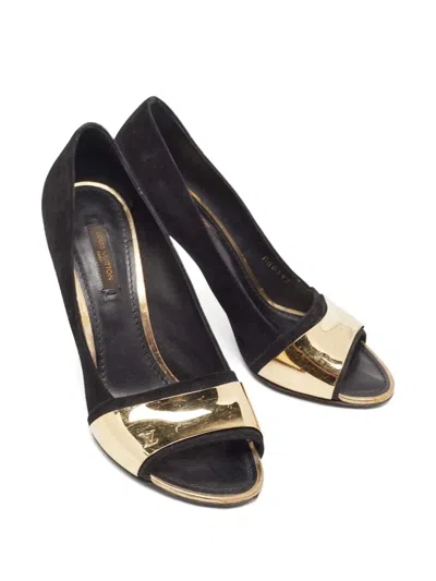 Pre-owned Louis Vuitton Suede Gold Pumps In Black