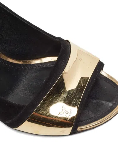 Pre-owned Louis Vuitton Suede Gold Pumps In Black