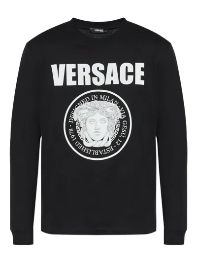 Versace Medusa Logo Long-sleeve T-shirt In Black