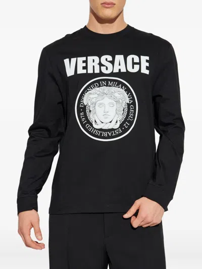 Versace Medusa Logo Long-sleeve T-shirt In Black