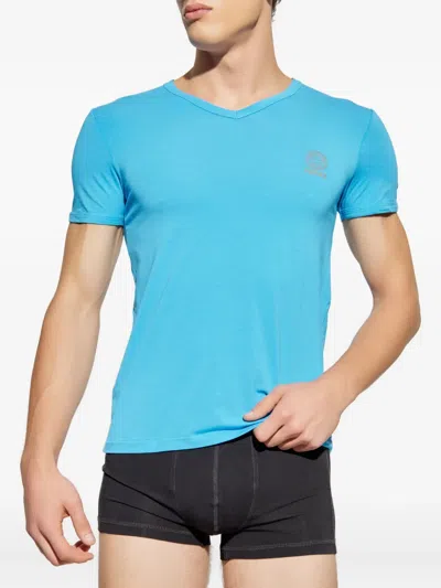Versace V-neck Logo.print T-shirt In Blue