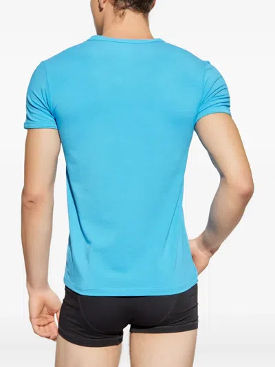 Versace V-neck Logo.print T-shirt In Blue