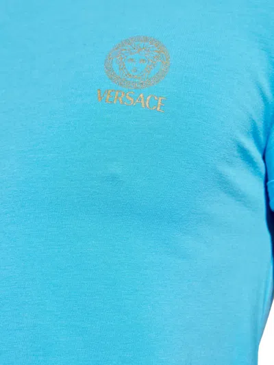 Versace V-neck Logo.print T-shirt In Blue