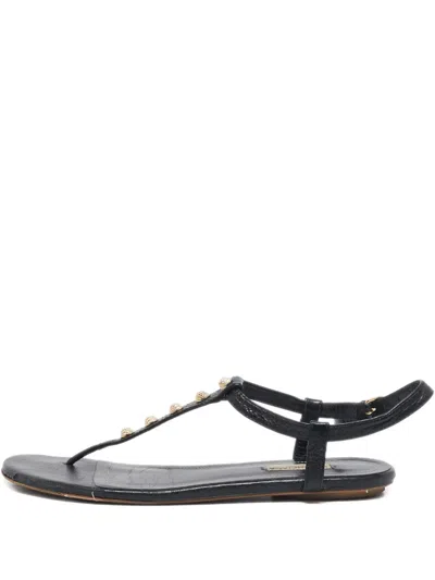 Pre-owned Balenciaga Leather Studded Sandals In Black