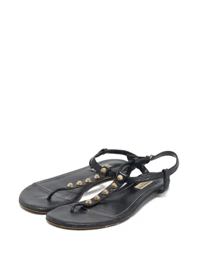 Pre-owned Balenciaga Leather Studded Sandals In Black