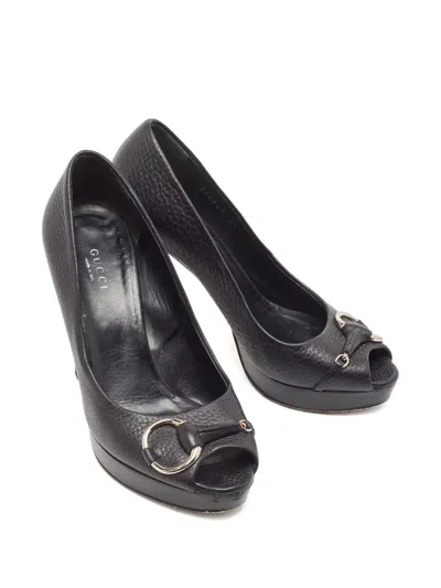 Pre-owned Gucci Leather Peep-toe Platform Pumps