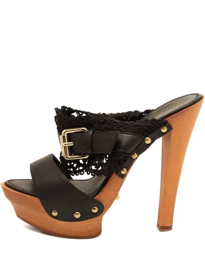 Pre-owned Le Silla Lace Wood Platform Sandals