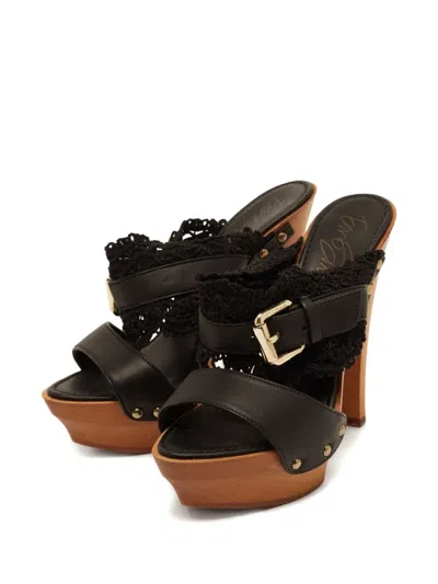 Pre-owned Le Silla Lace Wood Platform Sandals