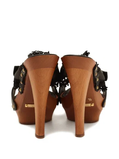 Pre-owned Le Silla Lace Wood Platform Sandals