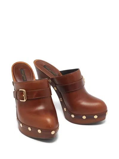 Pre-owned Louis Vuitton Buckled Platform Clogs In Brown