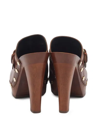 Pre-owned Louis Vuitton Buckled Platform Clogs In Brown