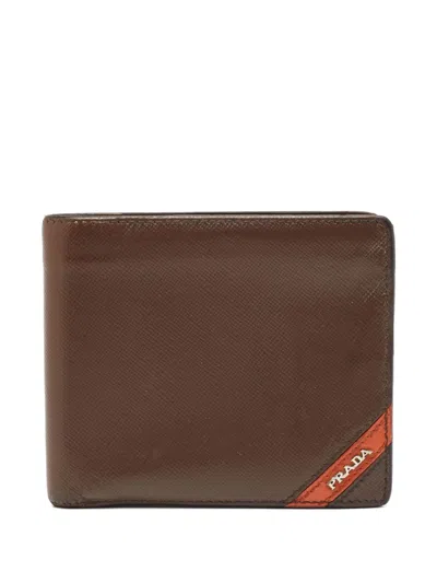 Pre-owned Prada Saffiano Leather Bi-fold Wallet In Brown