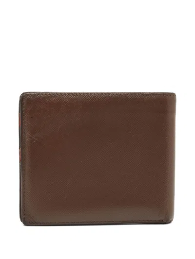 Pre-owned Prada Saffiano Leather Bi-fold Wallet In Brown