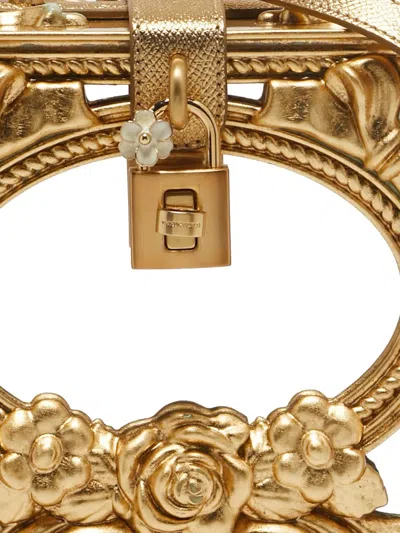 Pre-owned Dolce & Gabbana Floral Clasp Box Bag In Gold