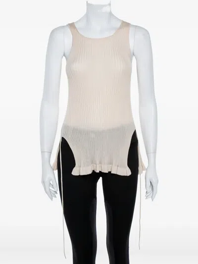 Pre-owned Dior Ribbed Side-slit Top In Neutral