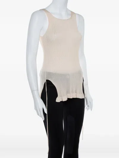 Pre-owned Dior Ribbed Side-slit Top In Neutral