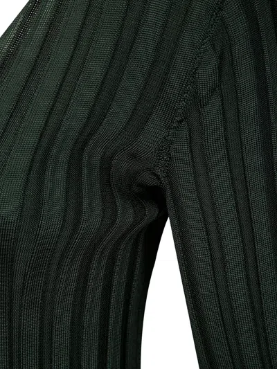 Lussi Fitted Ribbed Silk Sweater With Deep V-neckline In Green