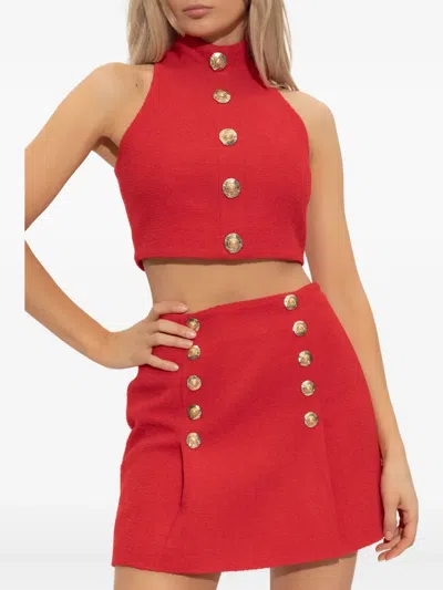 Balmain High-neck Button-detail Top In Red