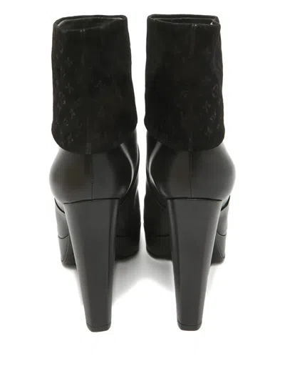 Pre-owned Louis Vuitton Monogram Platform Boots In Black
