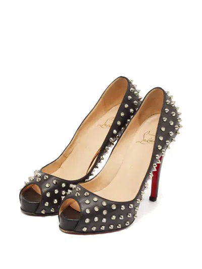 Pre-owned Christian Louboutin Studded Peep-toe Pumps