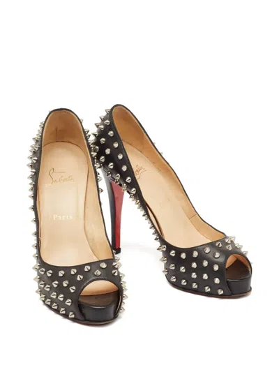 Pre-owned Christian Louboutin Studded Peep-toe Pumps