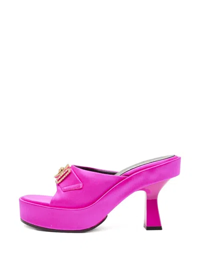 Pre-owned Versace Medusa Platform Satin Mules