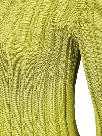 Lussi Fitted Ribbed Silk Sweater With Deep V-neckline In Green