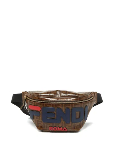 Pre-owned Fendi Ff-pattern Leather Belt Bag In Brown