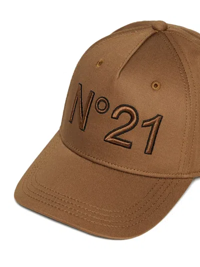 N°21 Logo-embroidered Baseball Cap In Brown