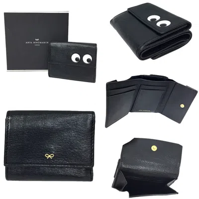 Pre-owned Anya Hindmarch Black Leather Wallet (tri-fold) ()