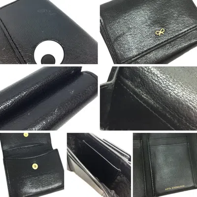 Pre-owned Anya Hindmarch Black Leather Wallet (tri-fold) ()