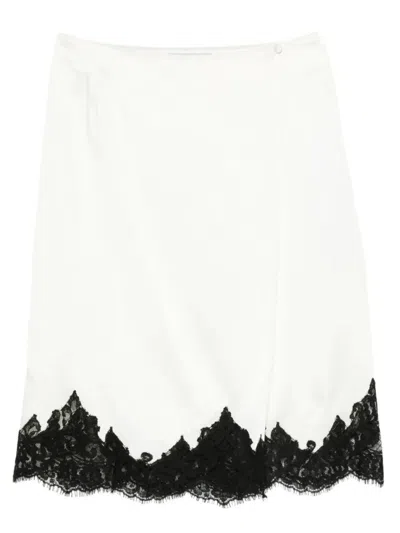 Stella Mccartney Jupe Midi En Satin Avec Dentelle In White