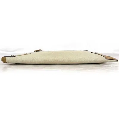 Pre-owned Balenciaga Beige White Canvas Leather Clutch Bag Handbag ()