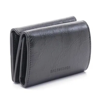 Pre-owned Balenciaga Black Leather Wallet (tri-fold) ()